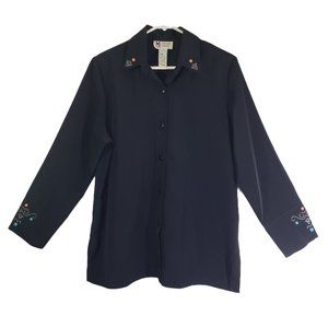MAGGIE SWEET Medium Black Button Up Embellished Western Vintage Long Sleeve Top